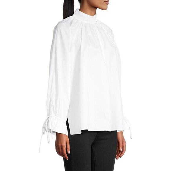 Harshman “Bianca” Ruched Button-Front Band Collar Blouse in White – NWT – XS - Picture 10 of 11
